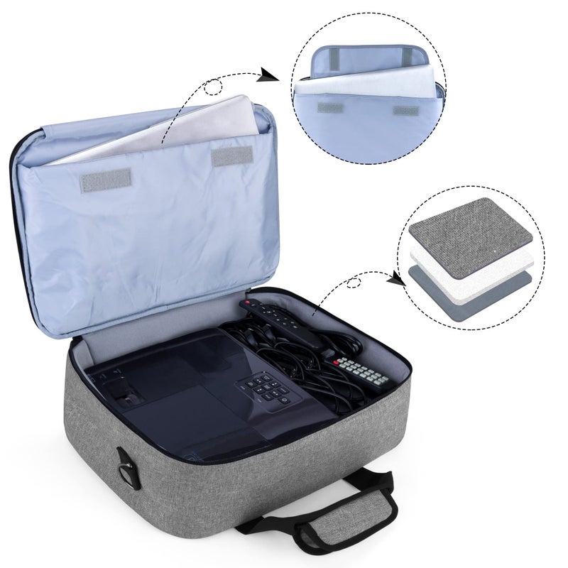 LUXJA Projector Case, Projector Bag with Protective Laptop Sleeve, Projector Carrying Case with Accessories Pockets, Large(16 x 11.5 x 5.75 Inches), Gray - Image 3